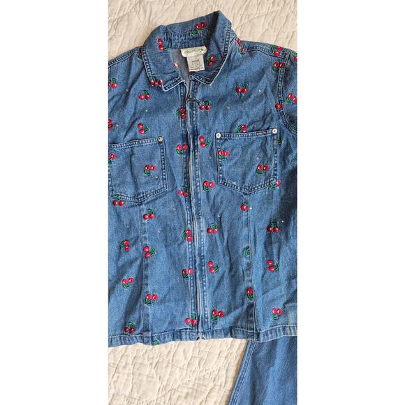 Vintage Quacker Factory Cherries Jacket Shirt Capri Jeans Denim Set Women MEDIUM - Picture 3 of 6